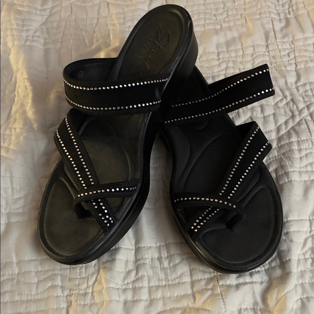 Skechers Black Sandals with Rhinestone Details